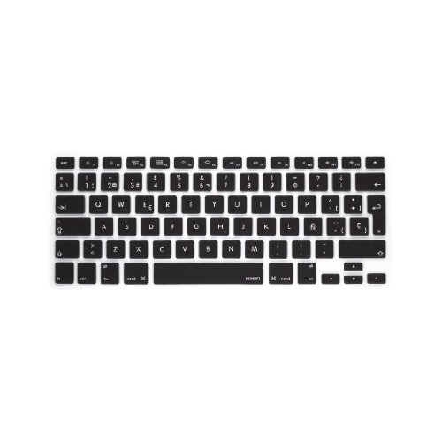 MiNGFi Spanisch Silikon Tastatur Schutz Abdeckung für MacBook Pro/Air (2008-2015) Modell A1278 A1286 A1369 A1398 A1425 A1466 A1502 EU/ISO Tastaturlayout - Schwarz von MiNGFi
