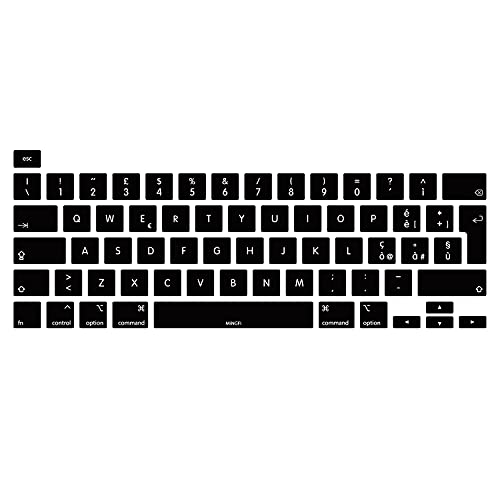 MiNGFi italienische Silikon Tastatur Schutz Abdeckung für MacBook Pro 16" M1 (2019+) Modell A2141 MacBook Pro 13" (2020+) Modell A2338 A2289 A2251 EU/ISO Tastaturlayout - Schwarz von MiNGFi
