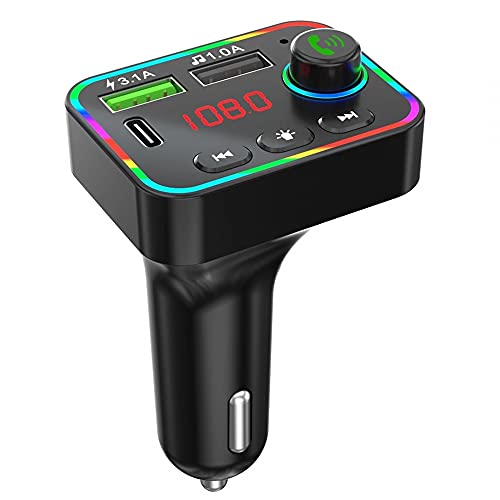 FM Transmitter, QC3.1 Auto Bluetooth Adapter Freisprechanlage Car Kit Radio Transmitter Unterstützung USB-Laufwerk, TF-Karte, Freisprechen von MiOYOOW