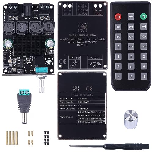 TPA3116 Audio Verstärker Bord,XY-Y50H 50W + 50W HIFI Stereo Bluetooth 5,1 Verstärker Modul DC 9V-24V Dual Kanal Audio Amp Board mit Fernbedienung von MiOYOOW