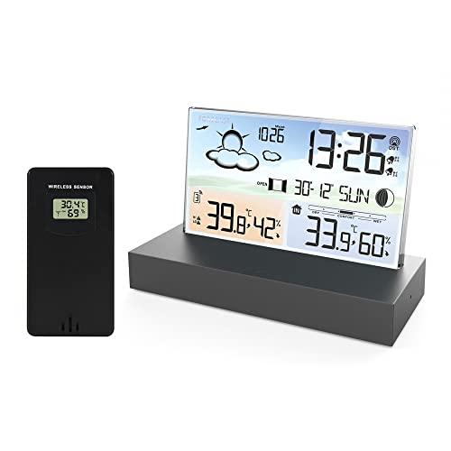 Wetteruhr Set,Drahtlose Wetterstation Digitalanzeige Temperaturvorhersage für Innen- und Außentemperaturmessung Wetteruhr Set,Drahtlose Wetterstation Digitalanzeige Temperaturvorhersage für Innen- und Außentemperaturmessung von MiOYOOW