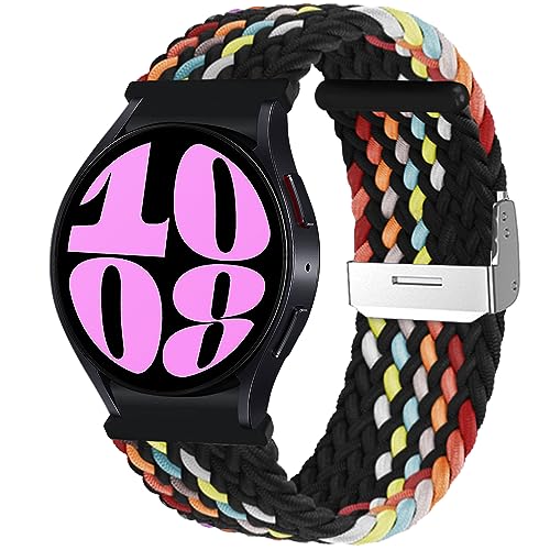 MiRowy 20mm Armband für Samsung Galaxy Watch FE/Galaxy Watch 7/6/5/4(40mm 44mm)/Watch 6 Classic(43mm 47mm) Armbänder, Nylon Sport Ersatzarmband für Galaxy Watch 7/6/5/4/Watch FE - Schwarzer Regenbogen von MiRowy