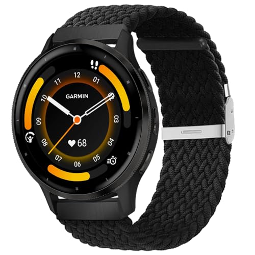 MiRowy 22mm Armband Kompatibel mit Garmin Venu 3/Garmin Venu 2, Nylon Geflochtenes Ersatzarmbänder für Garmin Forerunner 265/Forerunner 255/255 Music/vivoactive 4/Garmin Active Armbänder, Schwarz von MiRowy