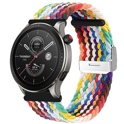 MiRowy 22mm Armband für Amazfit Balance/Amazfit Bip 5/Amazfit Cheetah/Cheetah Pro Armbänder, Nylon Sport Ersatzarmband Uhrenarmband für Amazfit GTR 4/GTR 3/GTR 3 Pro/GTR 2e - Regenbogen von MiRowy