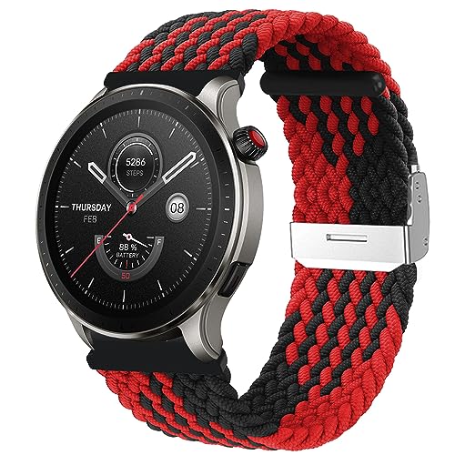 MiRowy 22mm Armband für Amazfit Balance/Amazfit Bip 5/Amazfit Cheetah/Cheetah Pro Armbänder, Nylon Sport Ersatzarmband Uhrenarmband für Amazfit GTR 4/GTR 3/GTR 3 Pro/GTR 2e - Schwarz & Rot von MiRowy