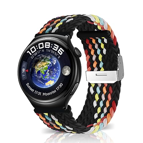 MiRowy 22mm Armband für Huawei GT 4 46 mm/Huawei Watch 4/Watch 4 Pro/GT 3/GT 3 Pro/GT 2 46mm/GT 2 Pro/GT 2e Armbänder, Nylon Watch Ersatzband für Huawei Watch Buds/Watch 3/3 Pro - Schwarzer Regenbogen von MiRowy