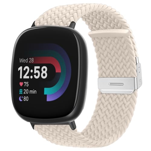 MiRowy Armband Kompatibel mit Fitbit Versa 4/Versa 3/Sense 2/Sense, Geflochtener Solo Loop Elastisches Soft Nylon Sport Ersatzband für Fitbit Versa 4/Versa 3/Sense 2/Sense, Aprikose von MiRowy