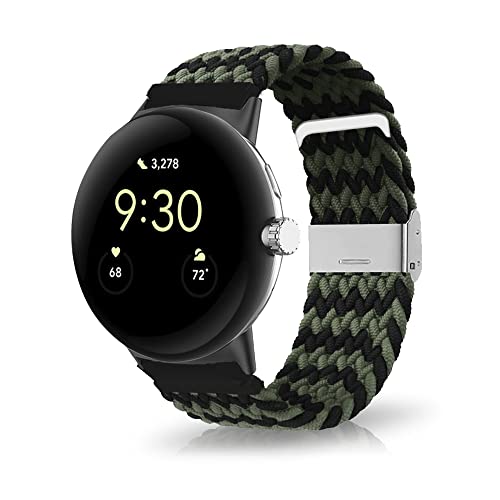 MiRowy Armband für Google Pixel Watch 3 41 mm/Google Pixel Watch 2/Google Pixel Watch, Elastisch Nylon Geflochtenes Armbänder, Ersatzarmband für Google Pixel Watch 3 41 mm/Watch 2/1 - Grün & Schwarz von MiRowy