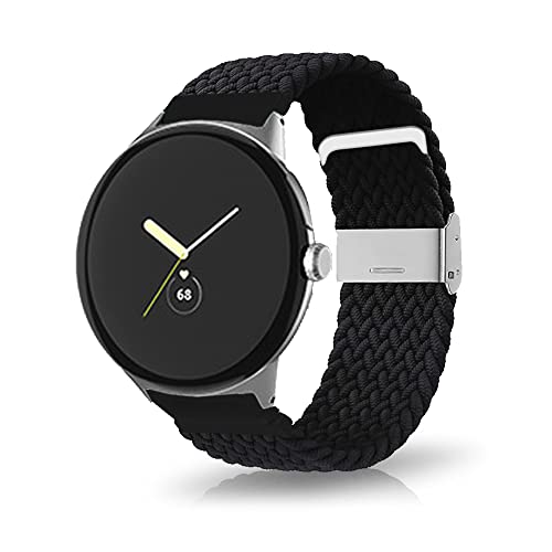 MiRowy Armband für Google Pixel Watch 2/Google Pixel Watch, Elastisch Nylon Geflochtenes Armbänder, für Herren Damen Adjustable Solo Loop Ersatzarmband für Google Pixel Watch/Watch 2 - Schwarz von MiRowy