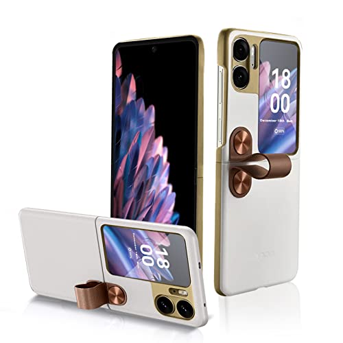 MiRowy Hülle für Oppo Find N2 Flip 5G, Texturleder Bracket Handyhülle, PC Folable Case, [Klapphülle][Stoßfeste] Schutzhülle für Oppo Find N2 Flip 5G - Weiss von MiRowy