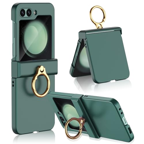 MiRowy Hülle für Samsung Galaxy Z Flip 5 5G, 【mit Ringständer】【Scharnierschutz】 Folable Handyhülle, mit Kleiner Panzerglasfolie Hülle, 360 Grad PC Schutzhülle für Samsung Galaxy Z Flip 5 - Grün MiRowy Hülle für Samsung Galaxy Z Flip 5 5G, 【mit Ringständer】【Scharnierschutz】 Folable Handyhülle, mit Kleiner Panzerglasfolie Hülle, 360 Grad PC Schutzhülle für Samsung Galaxy Z Flip 5 - Grün von MiRowy