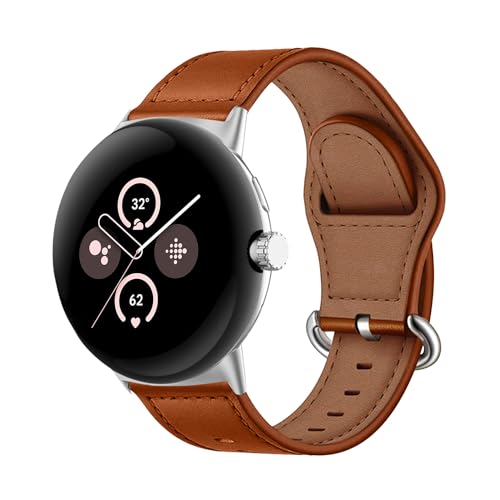 MiRowy Leder Armband Kompatibel mit Google Pixel Watch 2/Google Pixel Watch, Uhrenarmband für Damen Herren, Premium Lederband Ersatzbänder für Google Pixel Watch 2/Google Pixel Watch - Braun von MiRowy