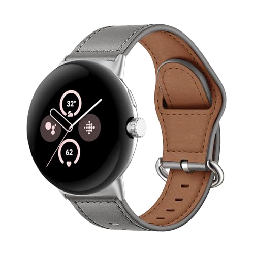 MiRowy Leder Armband Kompatibel mit Google Pixel Watch 2/Google Pixel Watch, Uhrenarmband für Damen Herren, Premium Lederband Ersatzbänder für Google Pixel Watch 2/Google Pixel Watch - Grau von MiRowy