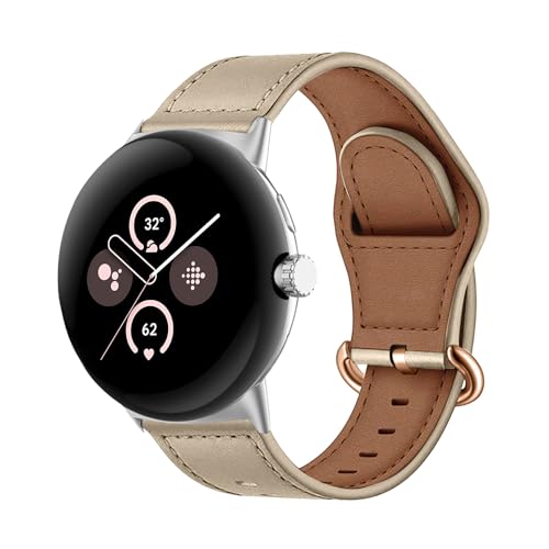 MiRowy Leder Armband Kompatibel mit Google Pixel Watch 2/Google Pixel Watch, Uhrenarmband für Damen Herren, Premium Lederband Ersatzbänder für Google Pixel Watch 2/Google Pixel Watch - Weiß von MiRowy