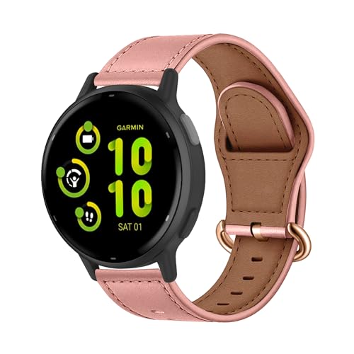 MiRowy Leder Armband für Garmin Vivoactive 5/Garmin Vivomove Trend, Uhrenarmband für Damen Herren, Premium Lederband Ersatzbänder für Garmin Venu Sq 2/Sq 2 Music/Venu 2 Plus/Venu Sq/Sq Music - Rosa von MiRowy