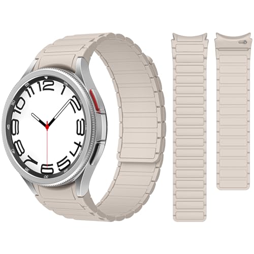 MiRowy Magnetische Armband für Samsung Galaxy Watch 6/6 Classic/Watch 5/4, Silikon Magnetarmband Sport Loop Ersatzbänder Uhrenarmband für Samsung Galaxy Watch 6/6 Classic/Watch 5/4 (Aprikose) von MiRowy