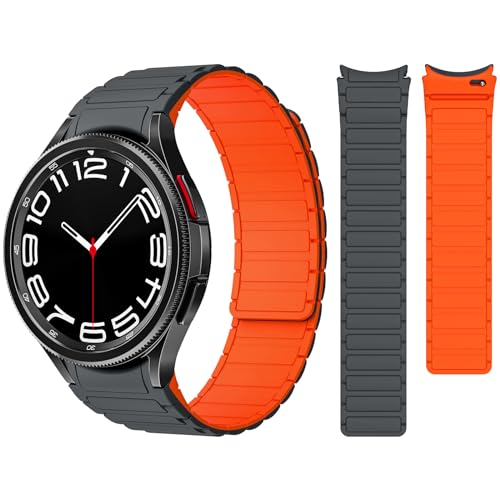 MiRowy Magnetische Armband für Samsung Galaxy Watch 6/6 Classic/Watch 5/4, Silikon Magnetarmband Sport Loop Ersatzbänder Uhrenarmband für Samsung Galaxy Watch 6/6 Classic/Watch 5/4 (Grau & Orange) von MiRowy