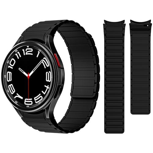 MiRowy Magnetische Armband für Samsung Galaxy Watch 6/6 Classic/Watch 5/4, Silikon Magnetarmband Sport Loop Ersatzbänder Uhrenarmband für Samsung Galaxy Watch 6/6 Classic/Watch 5/4 (Schwarz) von MiRowy