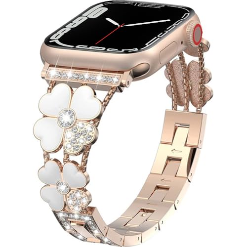 MiRowy Metall Armband Kompatibel mit Apple Watch Series 9 41mm, 【38mm/40mm/41mm】 Band, Damen Edelstahl Bling Diamant Ersatzarmband für iWatch Series 9/8/7/6/5/4/3/2/1/SE/SE 2 - Roségold von MiRowy