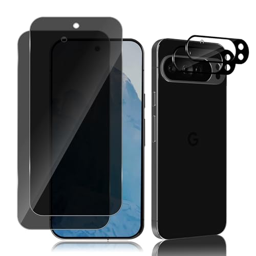 MiRowy Sichtschutz Kompatibel mit Google Pixel 9 Pro Privacy Schutzfolie, 2+2 Stück Anti Spähen Panzerglasfolie Glas Kameraschutz, 9H Anti-Spy Displayschutzfolie für Google Pixel 9 Pro von MiRowy