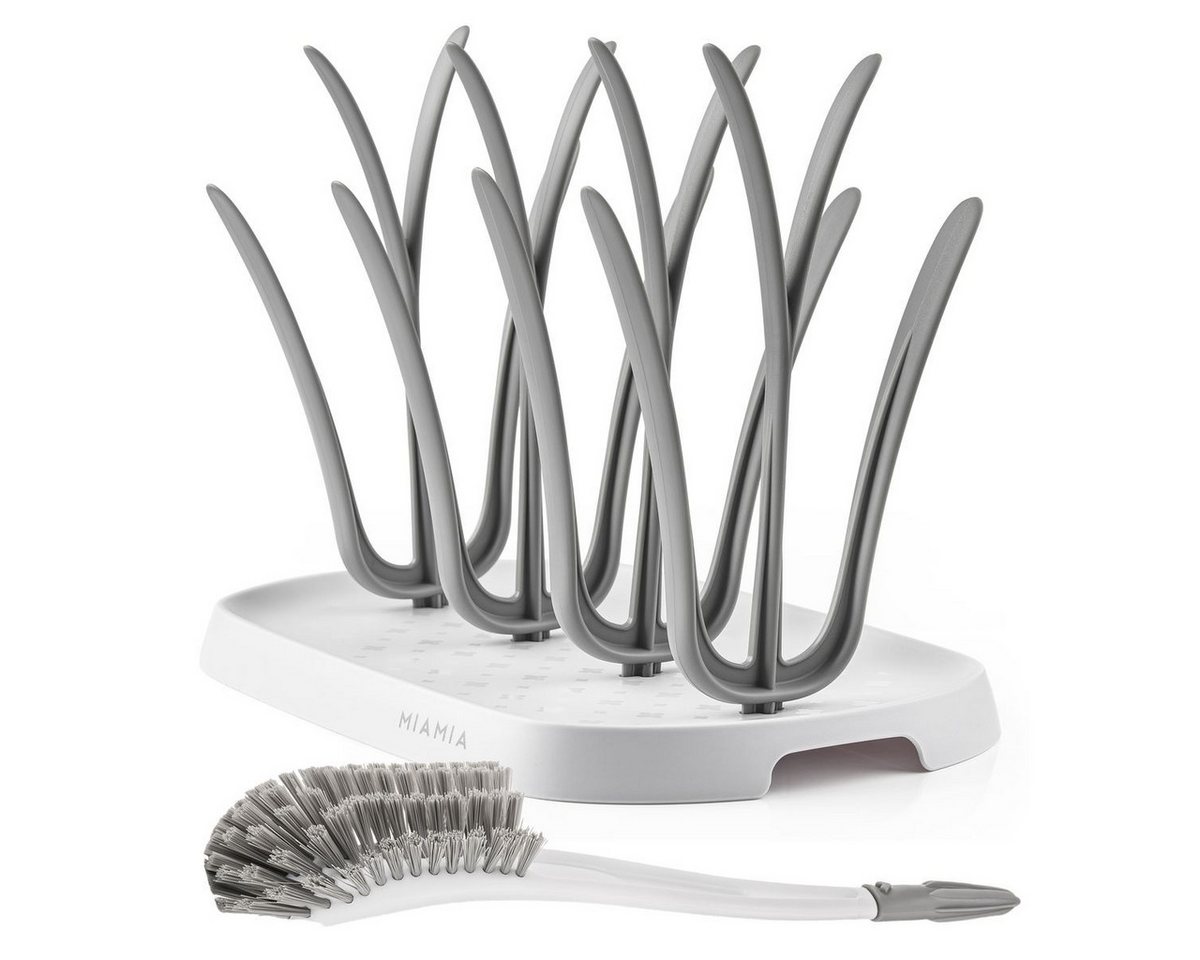 MiaMia Flaschenhalter Grau Weiß, 2-tlg. Reinigungsset für Babyflaschen Abtropfgestell & Flaschenbürste MiaMia Flaschenhalter Grau Weiß, 2-tlg. Reinigungsset für Babyflaschen Abtropfgestell & Flaschenbürste von MiaMia