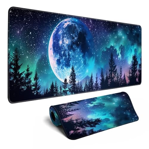 Schreibtischunterlage, Dekoration, Nachtwald, großes Gaming-Mauspad, Sternenhimmel mit Mond, Mauspad für Computer, Büro, Tastatur, Laptop, großes Mauspad, niedliche Schreibtischdekoration, 80 x 30 cm Schreibtischunterlage, Dekoration, Nachtwald, großes Gaming-Mauspad, Sternenhimmel mit Mond, Mauspad für Computer, Büro, Tastatur, Laptop, großes Mauspad, niedliche Schreibtischdekoration, 80 x 30 cm von MiaVibte