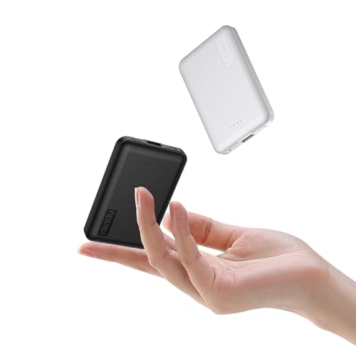 [2 Stück] Miady Mini Power Bank Klein Aber Stark, 5000mAh 2,4A USB C (Input&Output) Externer Akku, Handy Powerbank mit Kabel, für iPhone, iPad, Samsung, Galaxy von Miady