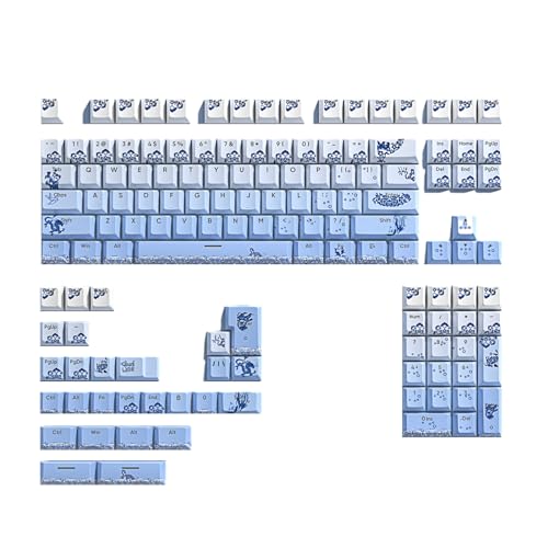 Blaue und weiße Porzellan-Tastenkappen, Seitenbeleuchtung, PBT-Doppelschuss für mechanische Tastatur, Farbstoffsubbed-Tastenkappen-Set, mechanische Tastatur von Miaelle