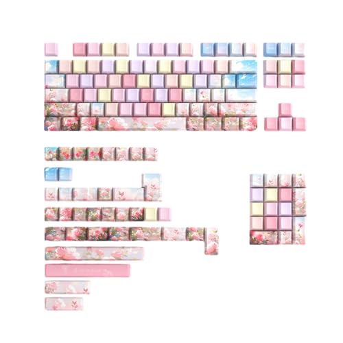 Double Shot PBT-Tastenkappen-Set mit 141 Tasten, Farbige Rose DyeSub-Tastenkappen-Set, mechanische Tastatur, Tastenkappen-Set, rosa Profil-Tastenkappen von Miaelle
