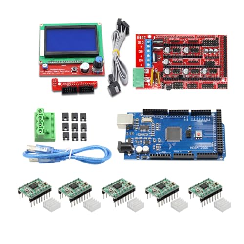 Miaelle 3D Drucker Steuerplatine Mega2560R3 Ramps 1.4 Controller 12864 LCD Panel Und 5 Stück A4988 Schritttreiber Kühlkörper Set 3D Drucker Kit A4988 Schritttreibermodul LCD Steuerung von Miaelle