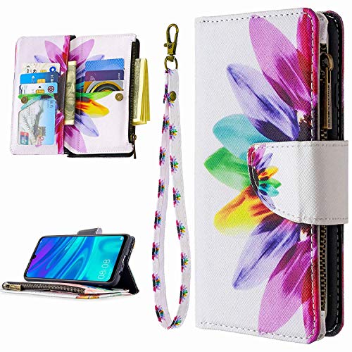 Miagon 9 Kartensteckplätzen Lederhülle für Samsung Galaxy A21,Bunt Reißverschluss Flip Hülle Wallet Case Handyhülle PU Leder Tasche Schutzhülle,Sonnenblume von Miagon