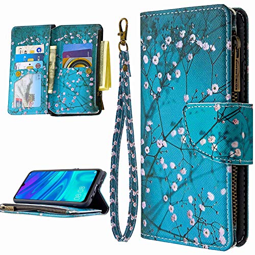 Miagon 9 Kartensteckplätzen Lederhülle für Samsung Galaxy A71,Bunt Reißverschluss Flip Hülle Wallet Case Handyhülle PU Leder Tasche Schutzhülle,Blau Blume von Miagon