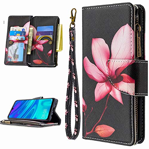 Miagon 9 Kartensteckplätzen Lederhülle für Samsung Galaxy S20 Plus,Bunt Reißverschluss Flip Hülle Wallet Case Handyhülle PU Leder Tasche Schutzhülle,Rosa Blume von Miagon