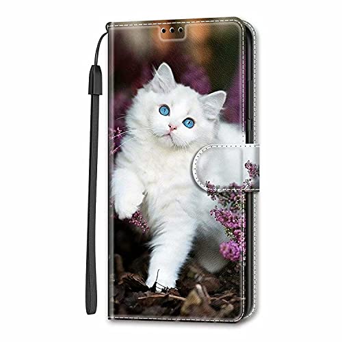 Miagon Brieftasche Cover für Samsung Galaxy A52 4G/5G,Kreativ Malerei Magnetische Folio Hülle PU Leder Schutzhülle Tasche Case Ständer mit Kartenfächer,Katze Blume von Miagon