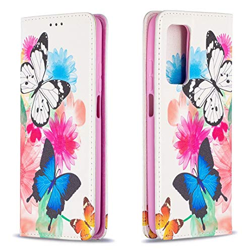 Miagon Brieftasche Hülle für Huawei P Smart 2021,Kreativ Gemalt Handytasche Case PU Leder Geldbörse mit Kartenfach Wallet Cover Klapphülle,Schmetterling Blume von Miagon