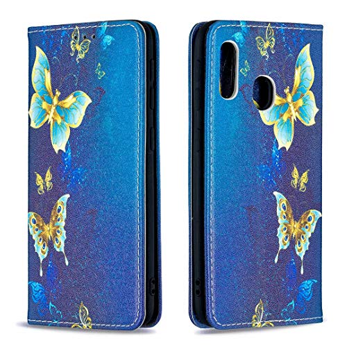 Miagon Brieftasche Hülle für Samsung Galaxy A20e,Kreativ Gemalt Handytasche Case PU Leder Geldbörse mit Kartenfach Wallet Cover Klapphülle,Gold Schmetterling von Miagon