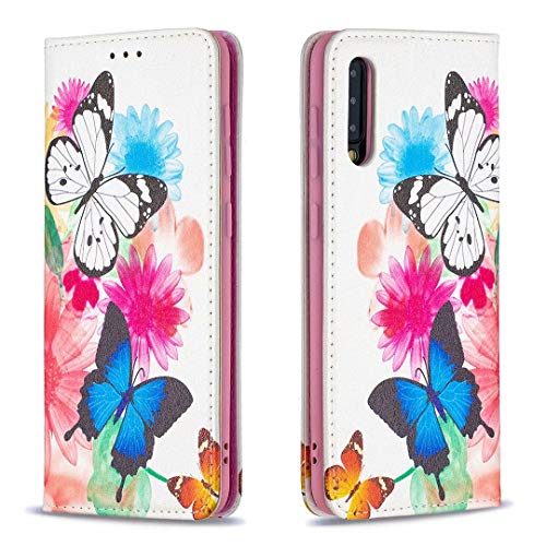 Miagon Brieftasche Hülle für Samsung Galaxy A30S,Kreativ Gemalt Handytasche Case PU Leder Geldbörse mit Kartenfach Wallet Cover Klapphülle,Schmetterling Blume von Miagon