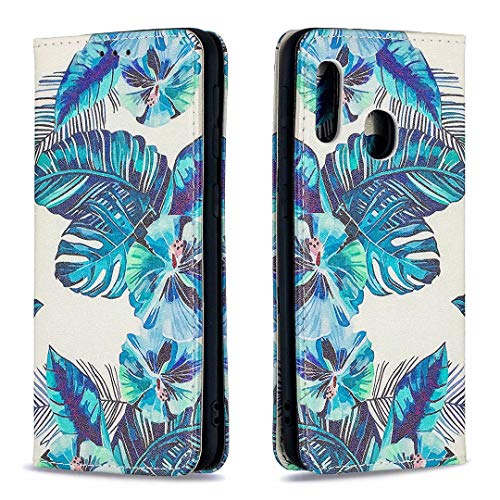 Miagon Brieftasche Hülle für Samsung Galaxy A40,Kreativ Gemalt Handytasche Case PU Leder Geldbörse mit Kartenfach Wallet Cover Klapphülle,Blatt von Miagon