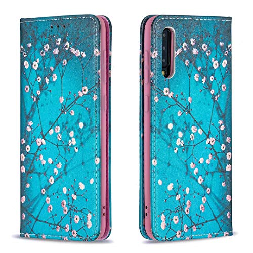 Miagon Brieftasche Hülle für Samsung Galaxy A50,Kreativ Gemalt Handytasche Case PU Leder Geldbörse mit Kartenfach Wallet Cover Klapphülle,Blau Blume von Miagon