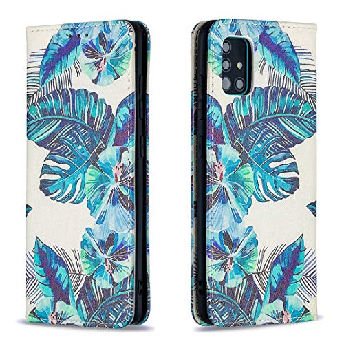 Miagon Brieftasche Hülle für Samsung Galaxy A51,Kreativ Gemalt Handytasche Case PU Leder Geldbörse mit Kartenfach Wallet Cover Klapphülle,Blatt von Miagon