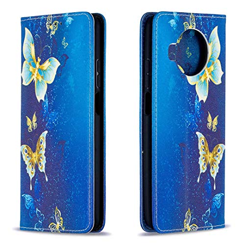 Miagon Brieftasche Hülle für Xiaomi Mi 10T Lite,Kreativ Gemalt Handytasche Case PU Leder Geldbörse mit Kartenfach Wallet Cover Klapphülle,Gold Schmetterling von Miagon
