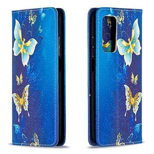 Miagon Brieftasche Hülle für Xiaomi Mi 10T Pro,Kreativ Gemalt Handytasche Case PU Leder Geldbörse mit Kartenfach Wallet Cover Klapphülle,Gold Schmetterling von Miagon