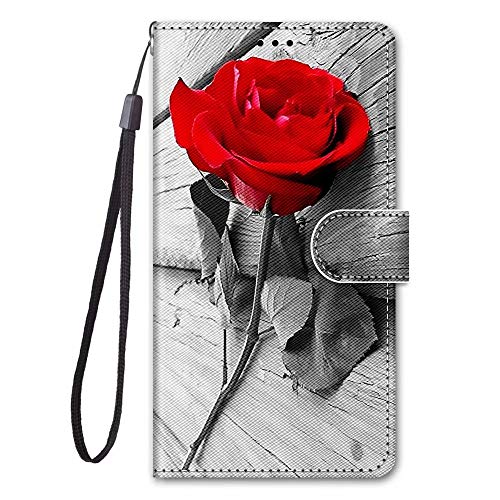Miagon Full Body Flip PU Leder Schutzhülle für Samsung Galaxy A11/M11,Bunt Muster Hülle Brieftasche Case Cover Ständer mit Kartenfächer,Rot Blume von Miagon