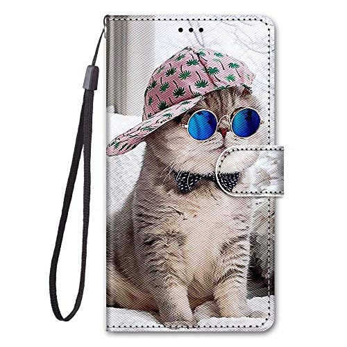 Miagon Full Body Flip PU Leder Schutzhülle für Samsung Galaxy Note 10 Plus,Bunt Muster Hülle Brieftasche Case Cover Ständer mit Kartenfächer,Hut Katze von Miagon