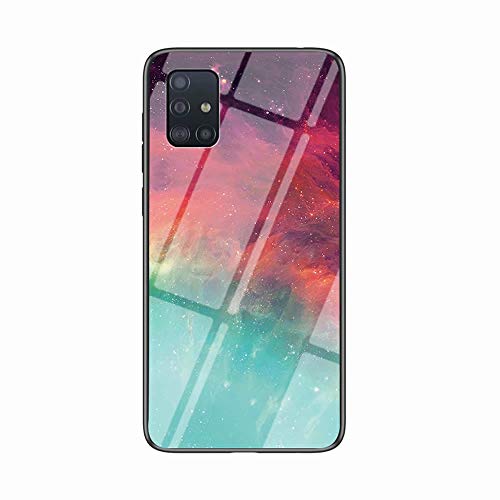 Miagon Galaxy A71 Glas Handyhülle,Himmel Serie 9H Panzerglas Rückseite mit Weicher Silikon Rahmen Kratzresistent Bumper Hülle für Samsung Galaxy A71,Rot Grün von Miagon