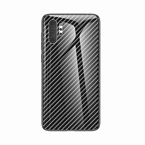 Miagon Galaxy Note 10 Plus Glas Handyhülle,Kohlefaser Serie 9H Panzerglas Rückseite mit Weicher Silikon Rahmen Kratzresistent Bumper Hülle für Samsung Galaxy Note 10 Plus,Schwarz von Miagon
