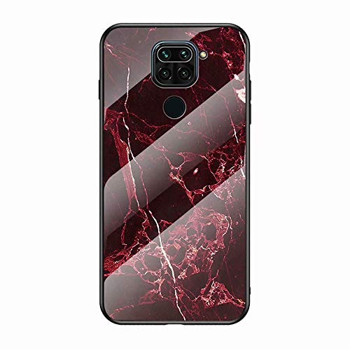 Miagon Glas Handyhülle für Xiaomi Redmi Note 9,Marmor Serie 9H Panzerglas Rückseite mit Weicher Silikon Rahmen Kratzresistent Bumper Hülle für Xiaomi Redmi Note 9,Rot von Miagon