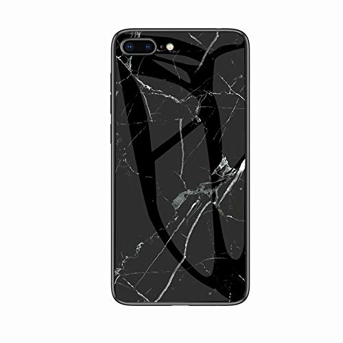 Miagon Glas Handyhülle für iPhone 7 Plus/8 Plus,Marmor Serie 9H Panzerglas Rückseite mit Weicher Silikon Rahmen Kratzresistent Bumper Hülle für iPhone 7 Plus/8 Plus,Schwarz von Miagon