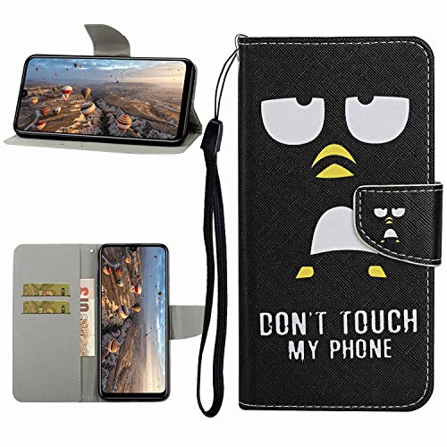 Miagon Hülle für Huawei P Smart 2019,Handyhülle PU Leder Brieftasche Schutz Flip Case Wallet Cover Klapphüllen Tasche Etui mit Kartenfächern Stand,Pinguin von Miagon