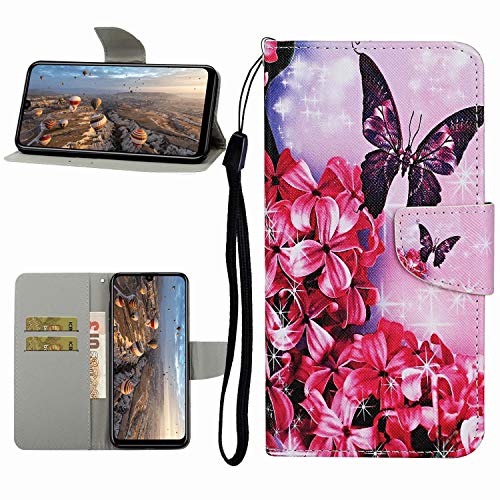 Miagon Hülle für Huawei P30 Pro,Handyhülle PU Leder Brieftasche Schutz Flip Case Wallet Cover Klapphüllen Tasche Etui mit Kartenfächern Stand,Rot Blume von Miagon
